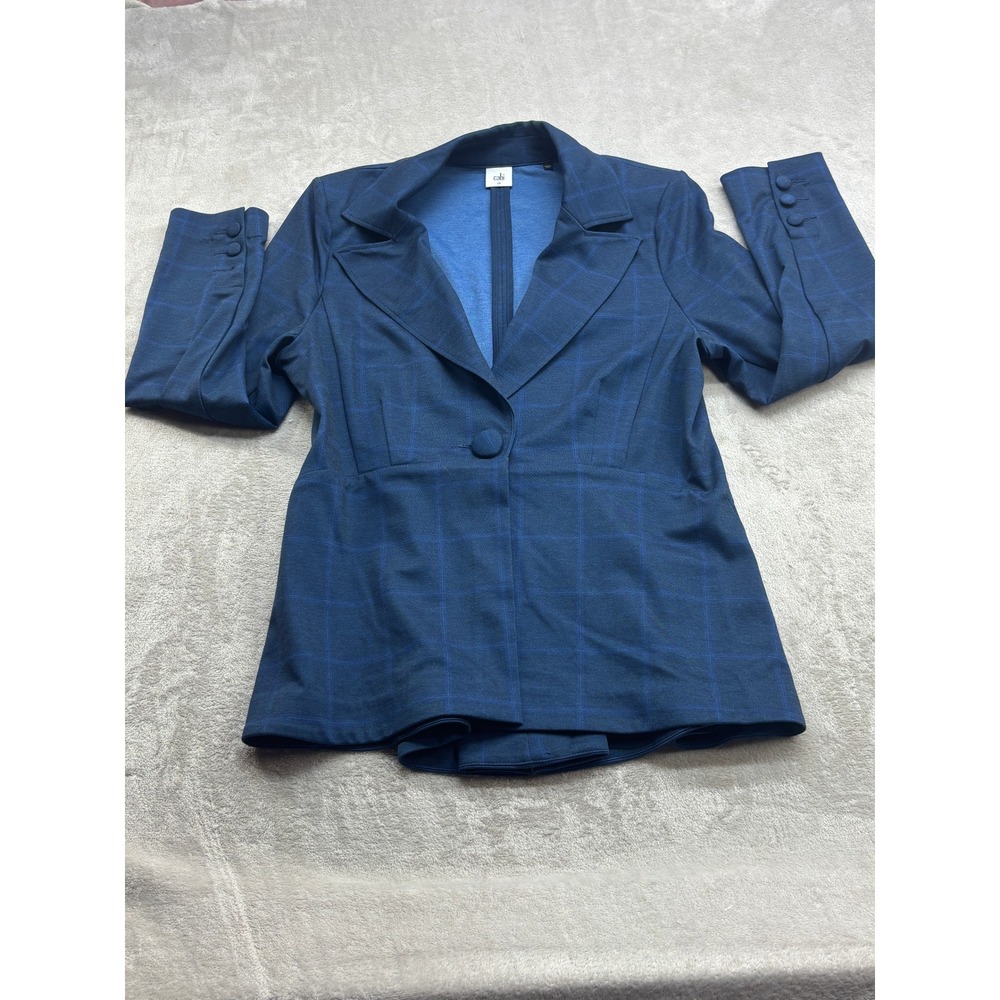Cabi Blazer Women 14 Blue Windowpane Plaid Single Button Professional Careerwear